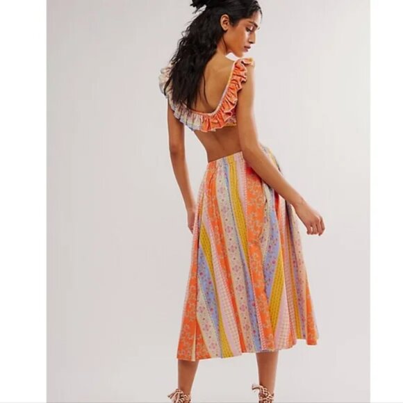 Free People As it Was Set, Crop Top/Midi Skirt Boho Set, Oaks Multi, Size Large - Picture 3 of 15